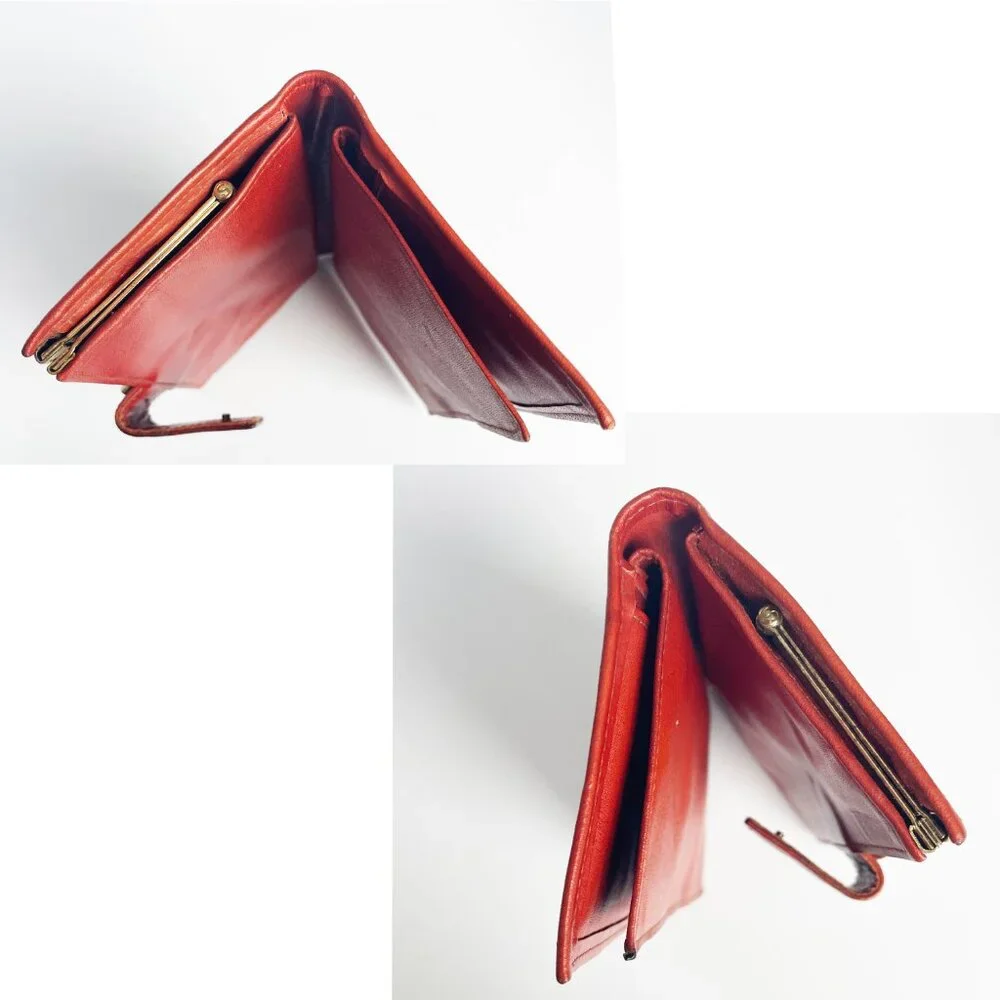 Vintage Anne Klein Wallet Checkbook Holder Bifold Rust Leather Kiss Lock